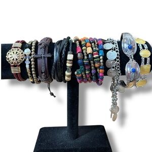 Colorful Beaded and Silver Assortment of Bracelets